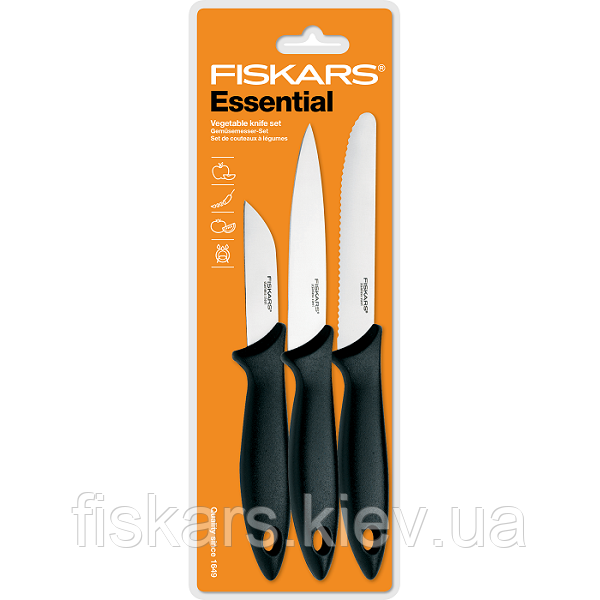 Набір кухонних ножів Fiskars Essential 3 шт (1023785)