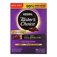 Nescafé, Taster's Choice, растворимый кофе, 100% колумбийский, 16 порционных пакетиков, по 0,1 унции (3 г) в в
