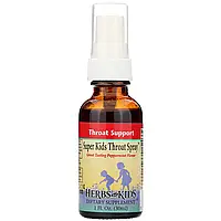 Herbs for Kids, Детский спрей для горла Super Kids Throat Spray со вкусом перечной мяты, 30 мл (1 жидкая в в