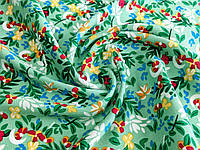 Ткань Штапель шелковистый летняя полянка, зеленая мята