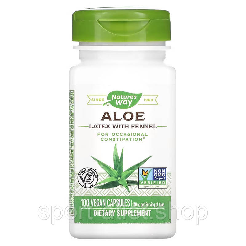 Натуральна добавка Nature's Way Aloe Latex With Fennel, 100 вегакапсул, фото 1