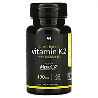 Sports Research, витамин K2 с кокосовым маслом, растительного происхождения, 100 мкг, 60 растительных капсул в