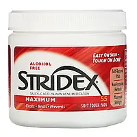 Stridex, Одношаговое средство от угрей, максимальная сила, без спирта, 55 мягких салфеток в Украине