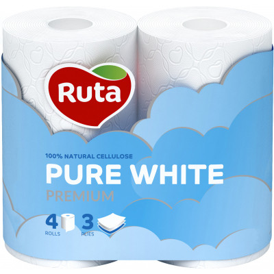 Туалетний папір Ruta Pure White 3 шари 4 рулони (4820023747531)