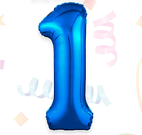 Цифра шар 1 синяя, фольгированный надувной шар 70 см 32" Китай