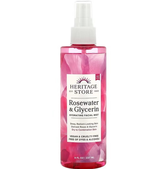 Трояндова вода зволожуючий спрей для обличчя "Rosewater & Glycerin" Heritage Store, 237 мл (8 рідких унцій)