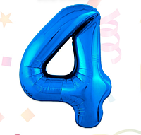 Цифра шар 4 синяя, фольгированный надувной шар 70 см 32" Китай