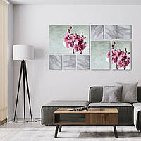 Модульная Интерьерная картина-постер на стену Розовая орхидея на сером фоне 90*170 Оригами OP 5290 Большая