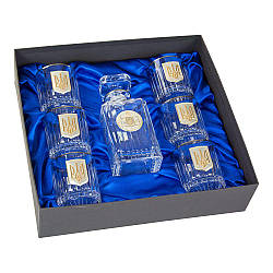 Набір для віскі «Гербовий із тризубцем» 7 предметів Boss Crystal, графин, 6 келихів, платина, срібло, золото,