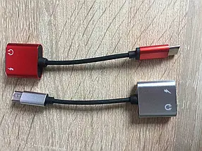 Перехідник Usb Type-C HUB to Usb C & Jack 3.5 червоний/срібло
