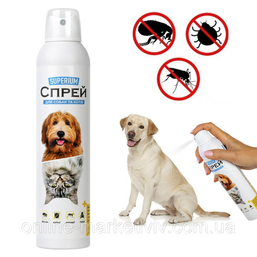 Спрей 300 мл від кліщів, бліх, та комарів для собак та кішок, SUPERIUM / Засіб від паразитів та комах, фото 1