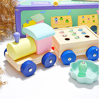 Детская развивающая деревянная игрушка Поезд сортер 2 в 1, магнитная рыбалка развивающая игра для детей