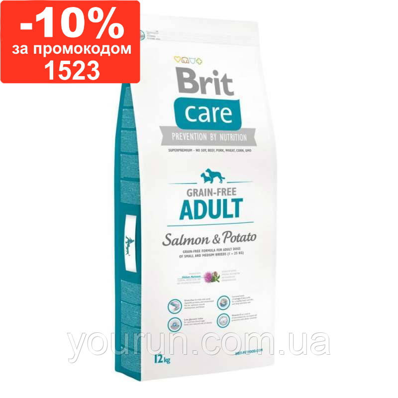Brit Care Grain-free Adult Salmon&Potato-Беззерновий корм для дорослих собак усіх порід (лосось/картопля) 12 кг