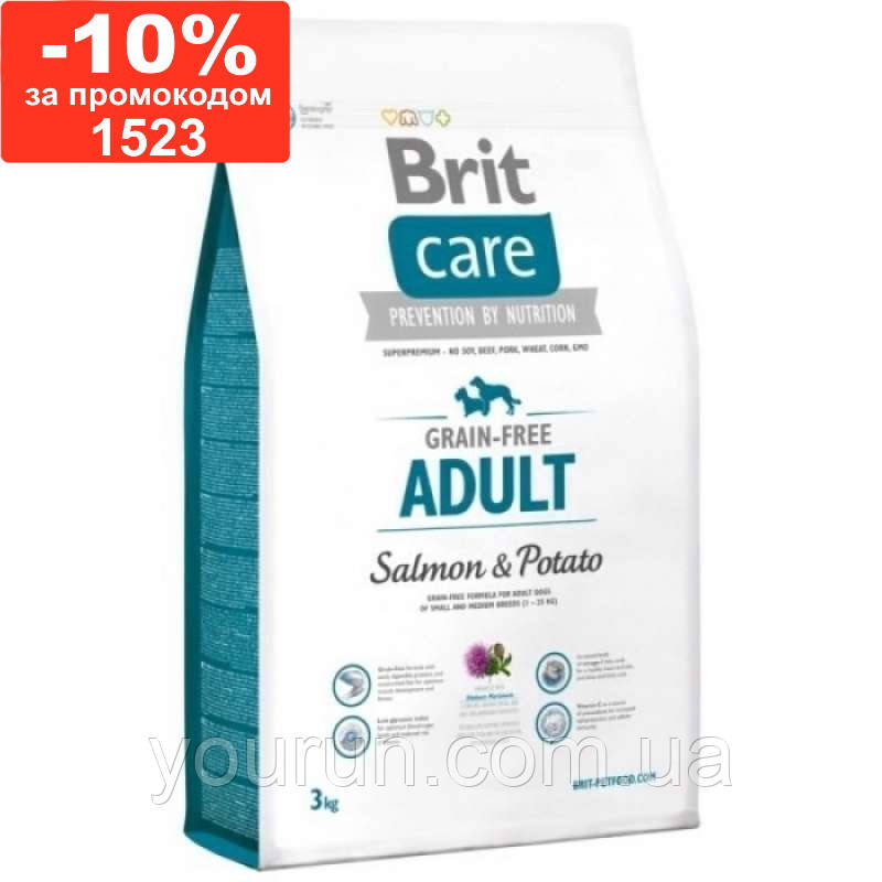 Brit Care Grain-free Adult Salmon&Potato-Беззерновий корм для дорослих собак усіх порід (лосось/картопля) 3 кг