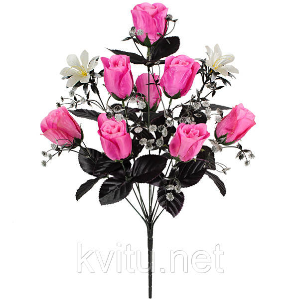 Штучні квіти букет троянди атласні з темними листям, 55см