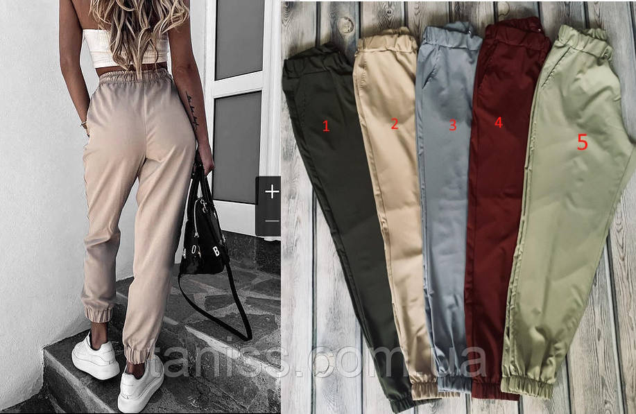 Жіночі літні штани джогери, висока посадка, великого розміру р. 50,52,54,56 бордо, оливка
