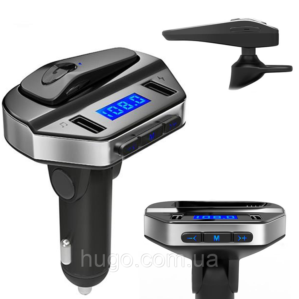 FM трансмітер для авто HER8 / Автомобільний FM модулятор з Bluetooth навушником / Бездротовий FM передавач, фото 1