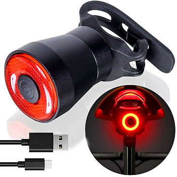 Ліхтар на велосипед задній з USB-зарядкою / Велоліхтар акумуляторний на сідло / Мигалка для велосипеда