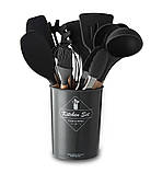 Силіконове кухонне приладдя чорний ZP-036 чорний, набір лопаток кухонного начиння, фото 5