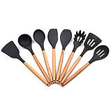 Силіконове кухонне приладдя чорний ZP-036 чорний, набір лопаток кухонного начиння, фото 7