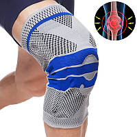 Бандаж для колена Серо-Синий (р.М), фиксатор коленного сустава, наколенник эластичный с ребрами жесткости (ТОП