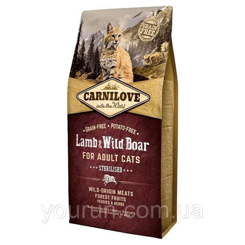 Carnilove Cat Lamb & WildBoar Sterilised корм для стерилізованих кішок, з ягнятком та м'ясом дикого кабана 2 кг, фото 1
