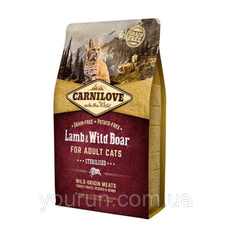 Carnilove Cat Lamb & WildBoar Sterilised -корм для стерилізованих кішок, з ягняти та м'ясом дикого кабана 6 кг