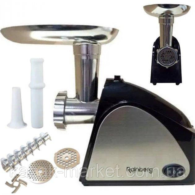 Електрична м'ясорубка з насадкою для ковбас Rainberg RB-678 3000 Вт електром'ясорубка шнекова Німеччина, фото 1