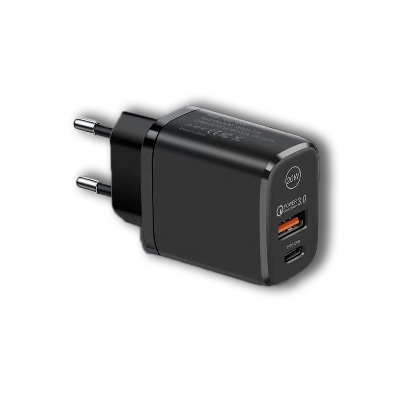 Швидке заряджання/блок живлення 20W універсальна 2 в 1 Type-C і USB-A потужністю PD-20W/QC3.0-18W KeKe-912 чорний