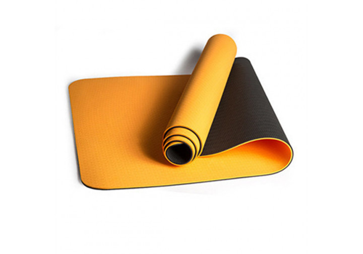 Килимок для йоги та фітнесу EasyFit TPE+TC 6 мм двошаровий жовтогарячий-чорний