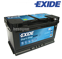 Аккумулятор 80Ач 800А 12В EXIDE Start-Stop (R+) AGM Exide EK800 6СТ-80