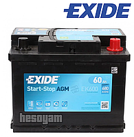 Аккумулятор 12В 60Ач 680А EXIDE Start-Stop (R+) AGM Exide EK600 6СТ-60