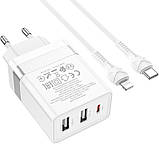 Мережевий зарядний пристрій HOCO N21 Pro Tourer PD30W+QC3.0 set with cable Lightning to Type-C white, фото 5