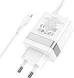 Мережевий зарядний пристрій HOCO N21 Pro Tourer PD30W+QC3.0 set with cable Lightning to Type-C white, фото 6