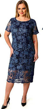 Плаття жіноче темно-синє з мереживом. Розмір 48 50 52 54.