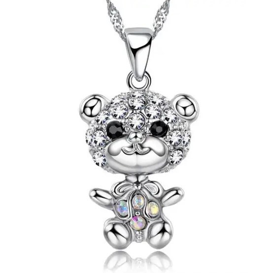 Кулон підвіска на ланцюжку Liresmina Jewelry Срібний ведмедик покритий фіанітами 2.7 см срібний
