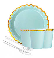 Набір одноразового посуду "Golden wave", (на 10 персон), колір - блакитний