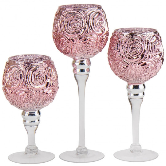 Набір із 3 свічників "Рози" благородний рожевий, 20 см, 25 см, 30 см., (2006-015)