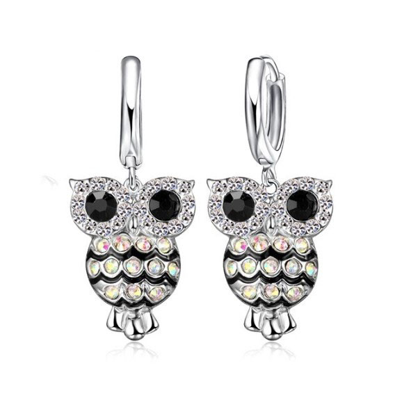 Сережки-підвіски Liresmina Jewelry Срібна Сова покрита фіанітами 3.3 см сріблясті
