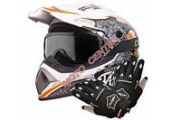 Комплект шлем 905 Татан белый м + перчатки черный 888 м + очки Черный город-велосипед Мотошлем каска Польша
