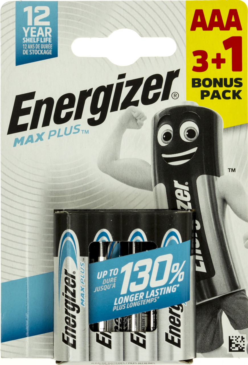Батарейки Energizer Max Plus LR-03/блістер 3+1шт(12)