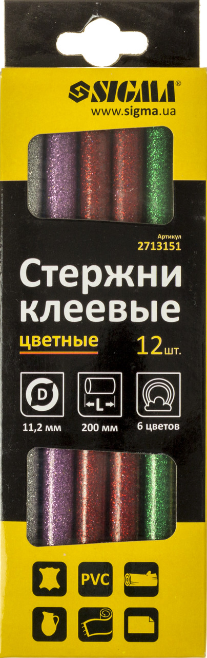 Клейові стрижні "Sigma" d11,2х200мм кольорові №2713151(12)