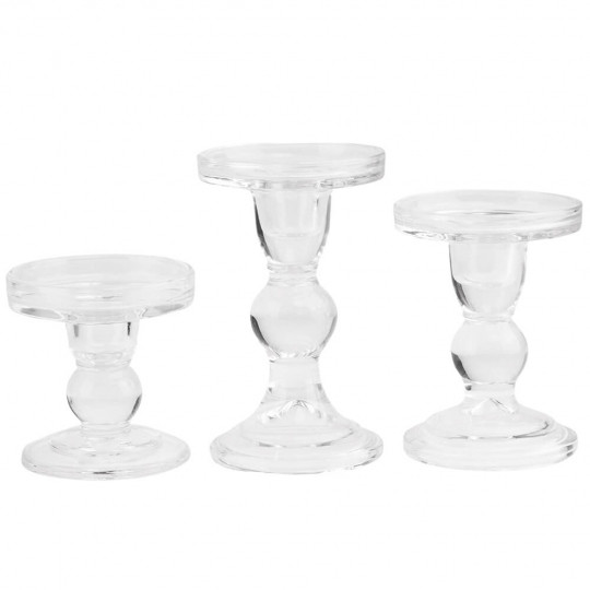 Набір із 3 свічників "Хрусталь" прозорий лід,  9 см, 11.5 см, 14 см., (2006-020)