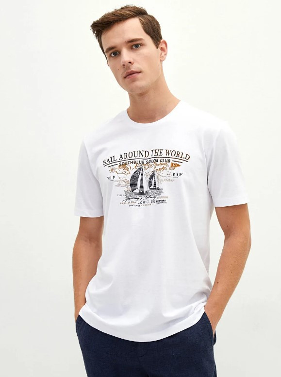 Біла чоловіча футболка LC Waikiki/ЛС Вайкікі Sail around the world. фірмова Туреччина
