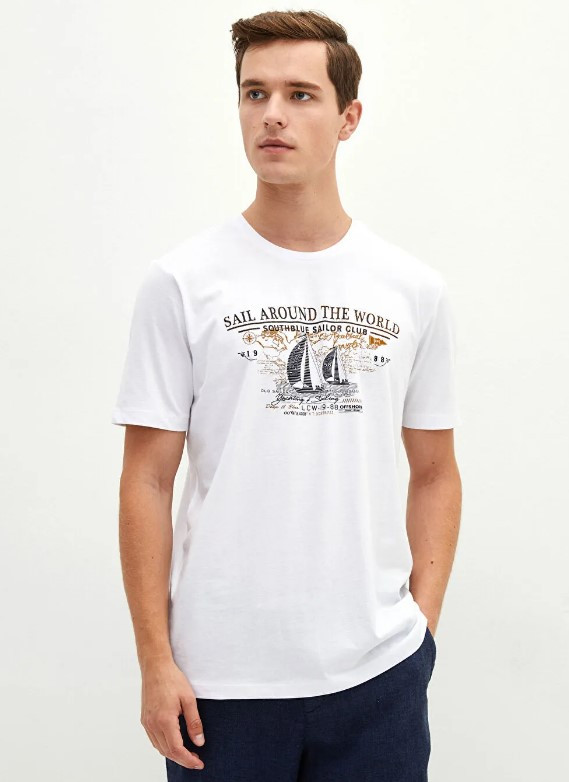 Белая мужская футболка LC Waikiki/ЛС Вайкики Sail around the world. фирменная Турция - фото 4 - id-p1822867315