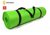 Коврик для йоги и фитнеса 10 мм NBR (зеленый) Наплечная лямка-затяжка в комплекте Каремат туристический
