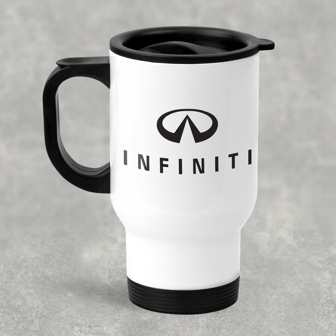 Автомобільна термокружка с маркой авто Infiniti / Інфініті , металева 450 мл, біла