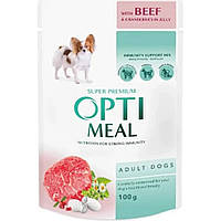 Optimeal (Оптимил) пауч Dog Adult Beef Cranberry in jelly для собак говядина и клюквой в желе 100г*12шт.