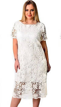 Модне літнє жіноче плаття біле з мереживом. Розміри 48.