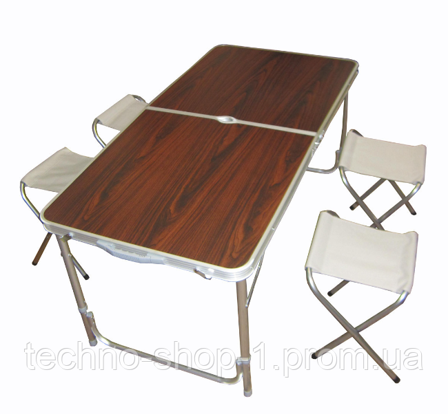 Стіл розкладний для пікніка 4 стільці складаний стіл і стільці для пікніка стіл для відпочинку на природі коричневий